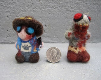 Needle Felted Carl and Muddy Zombie (The Walking Dead)