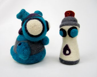 Needle Felted Creatures: ATLien and Spraypaint Can
