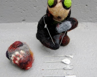 Needle Felted Daryl Dixon, crossbow, and Zombie Head (The Walking Dead)