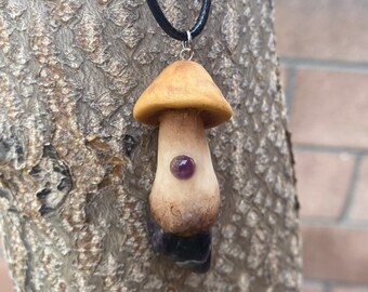 Mushroom amethyst pendant - crystal - gemstone - mushroomcore - cottagecore - fairycore - festival - rave