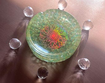 Metallic flower ashtray, boho ashtray, hippie ashtray, resin art, crystal