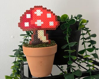 Mushroom bead plant, Kandi plant, handmade pixel perler, house plants, fuse bead, garden, air plant