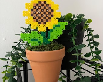 Sunflower bead plant, Kandi plant, handmade pixel perler, house plants, fuse bead, garden, air plant