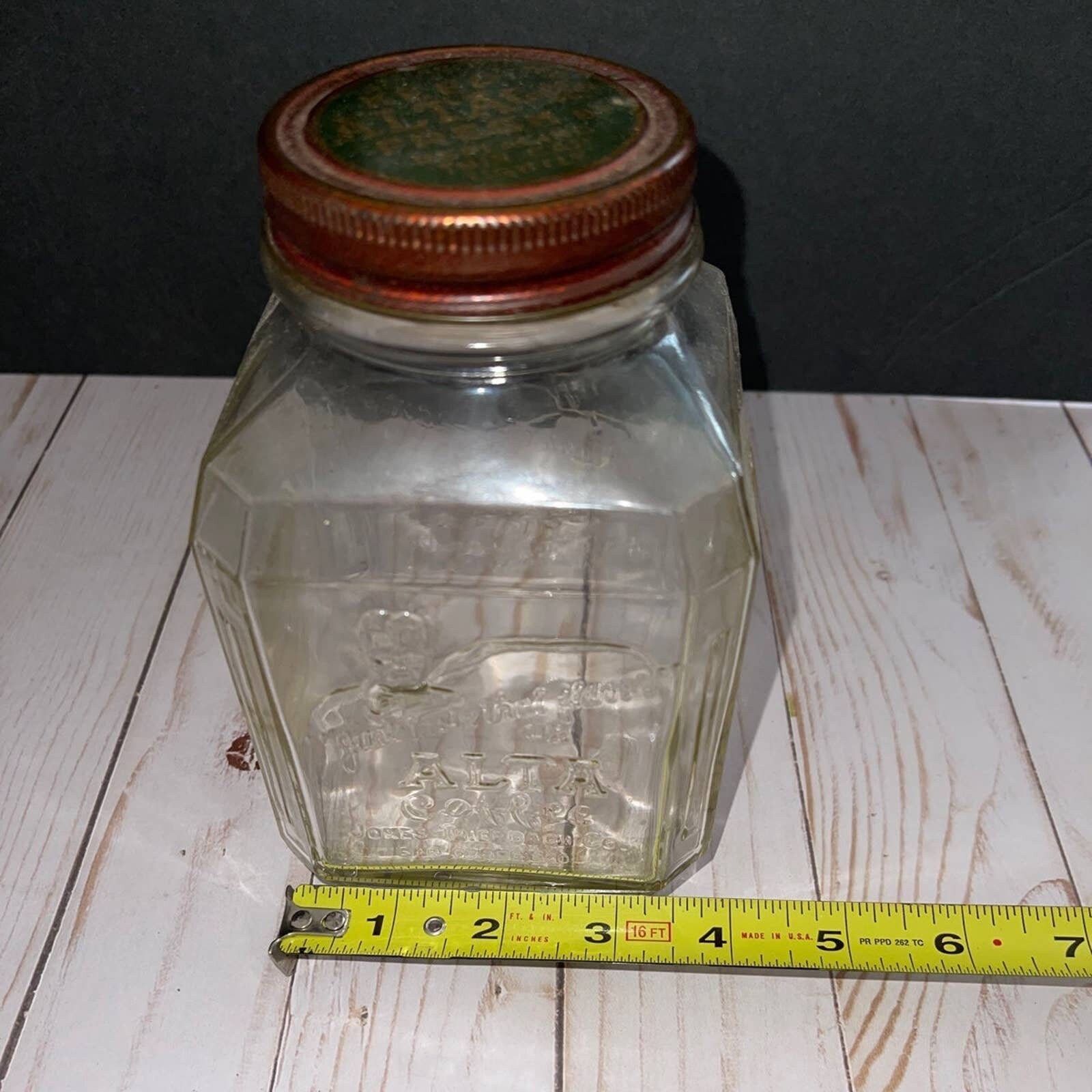 Vintage Alta Glass Coffee Jar With Lid Embossed Etsy