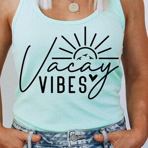 Vacay Vibes Tank Top - Sunset Design - Group Vacation Cruise Wear - Tropical Trip Apparel - Gift for Travelers