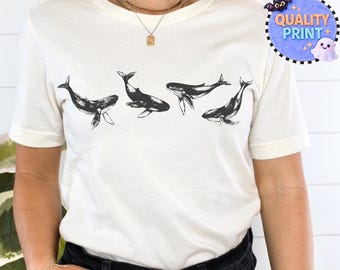 Whale Tee Shirt, Personalized Whale Lover Gift, Custom Ocean Animal Tee, Vintage Marine Life Shirt, Beach Aesthetic Top