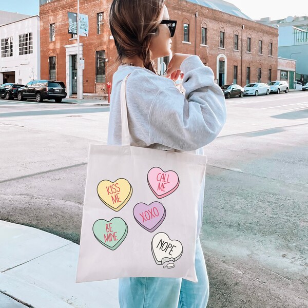 Hearts Galore Valentine Tote Bag - Love-themed Chic Carryall - Romantic, Cute Kawaii, Retro Vintage, Pastel Unique Design Gift Bag
