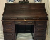 Rare Globe Wernicke Co Ltd London Antique Pedestal Oak Roll Top Office Desk