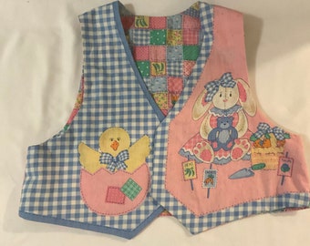 Handmade Child's Reversible Spring Vest, Easter Chick & Bunny Applique