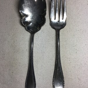Coin silver plate serving fork and spoon