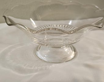 Vintage Clear Ruffled Top Clear Glass Bowl with Round Base