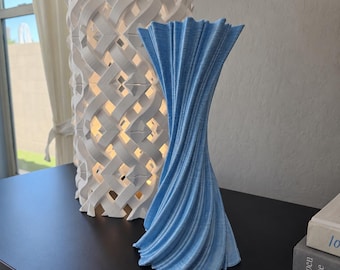 Porcelain Decorative 3d printed vase summer flowers natural waves  blue satin mate glaze