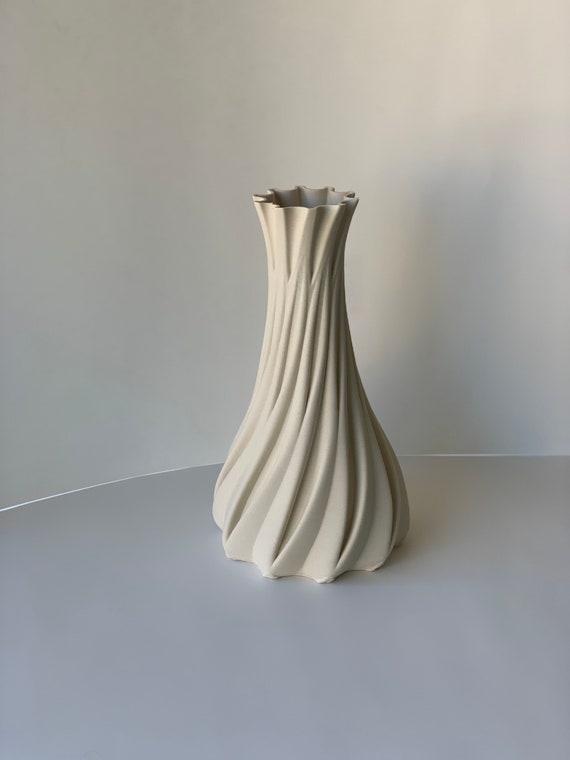 Porcelain Decorative 3d printed vase summer flowers natural waves dress  raw porcelain no glaze