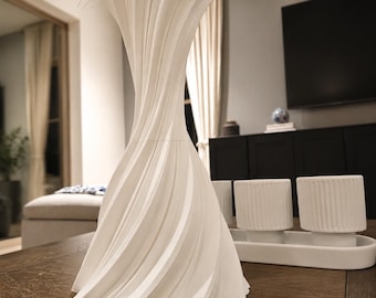 Large 3D Printed PLA Vase, Sculptural Spiral Home Decor, White Statement Centerpiece 16.5 " tall