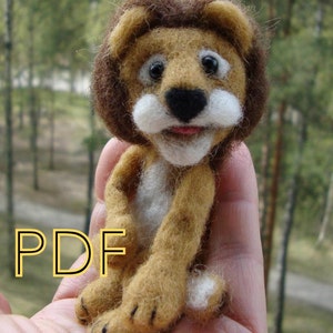 Lionet (10 cm) can open its mouth. Needle felting.Instant download PDF instructions step by step in photos.