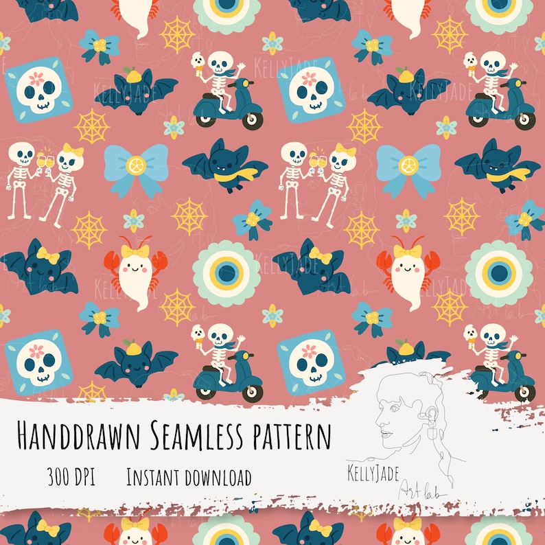 Spooky Amalfi Summerween Seamless File Digital Paper 300 DPI PNG ...