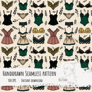 Vintage Lingerie Boudoir Seamless File Digital Paper 300 DPI PNG Instant Download Fabric Surface Design Corset Romantic Feminine patterns