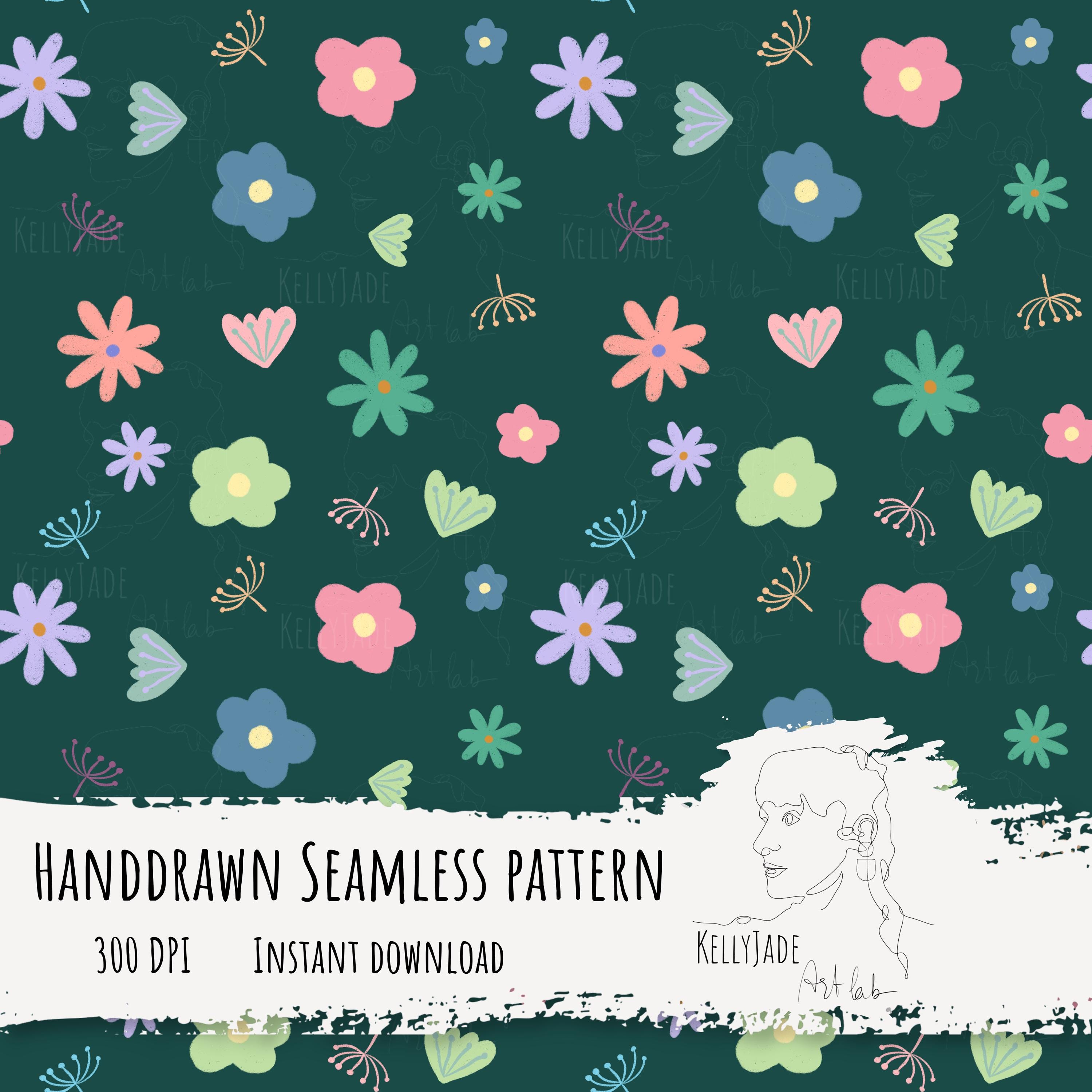 Funky schattig bloemen naadloos bestand digitaal papier 300 DPI PNG Instant Download stof oppervlakteontwerp bloemen retro grillige bloemen