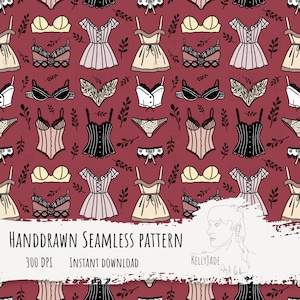 Vintage Lingerie Boudoir Seamless File Digital Paper 300 DPI PNG Instant Download Fabric Surface Design Corset Romantic Feminine patterns