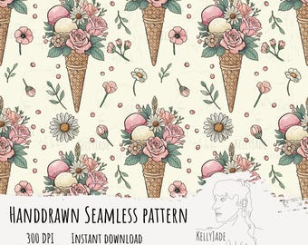 IJs bloemen boeket naadloos bestand digitaal papier 300 DPI PNG Instant Download stof oppervlakteontwerp bloemen lente rozen Daisy patroon