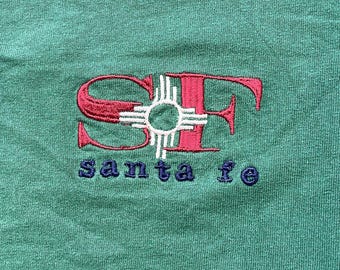 Vtg 90s Santa Fe T Shirt New Mexico Embroidered Pocket Print Single Stitch Sun Faded Medium