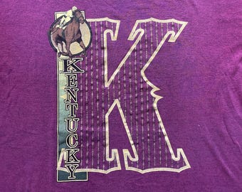 Vtg 90s Kentucky T Shirt Gold Print Jockey Horse Racing Souvenir Single Stitch Soft Large