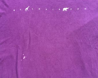 Vtg 90s St. Louis Zoo T Shirt Elephant Giraffe Distressed Worn Purple Nature Single Stitch XL