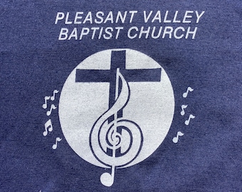 Vtg 80s Pleasant Valley Baptist Church T Shirt Single Stitch Soft Thin Cross Christian Music Notes Stedman Medium