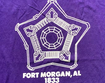 Vtg 80s Fort Morgan Alabama T Shirt Single Stitch Deadstock New NOS Tourist Souvenir Soft Paper Thin JERZEES Medium