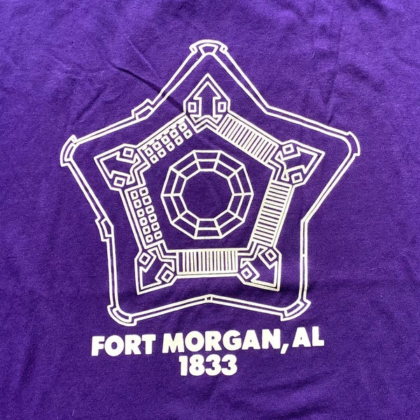 Vtg 80s Fort Morgan Alabama T Shirt Single Stitch Deadstock New NOS Tourist Souvenir Soft Paper Thin JERZEES M/L