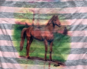 Vtg 80s Loose Lips Iron On Horse Tank Top T Shirt Nature Wildlife Cute New NOS USA Art XS