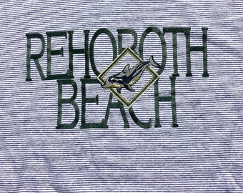 Vtg 90s Rehoboth Beach T Shirt Striped Dolphin Delaware Souvenir Single Stitch Medium