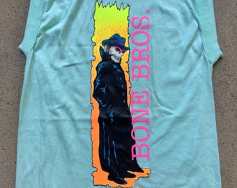 Vtg 80s Bone Bros Sleeveless Muscle T Shirt Single Stitch Skate Skater Skeleton Skull Dayglo Neon New NOS XXS