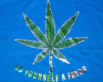 Vtg 80s Weed Pot Leaf LS T Shirt Do Yourself A Favor Glitter Iron On Single Stitch Made In USA Whang New NOS Small