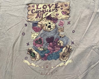 Vtg 90s Boyds Bears T Shirt Love Conquers All Bailey Cute Hug Adorable XL