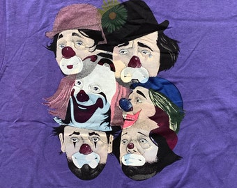 Vtg 80s 90s Creepy Clowns T Shirt Circus Concrete beach Gitano Roll Sleeve Purple Single Stitch Youth XL Adult Small