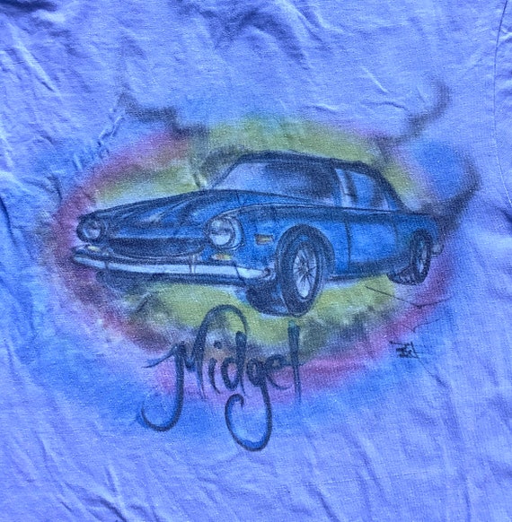 Vtg 70s 80s MG Midget T Shirt Airbrushed Art Tee B