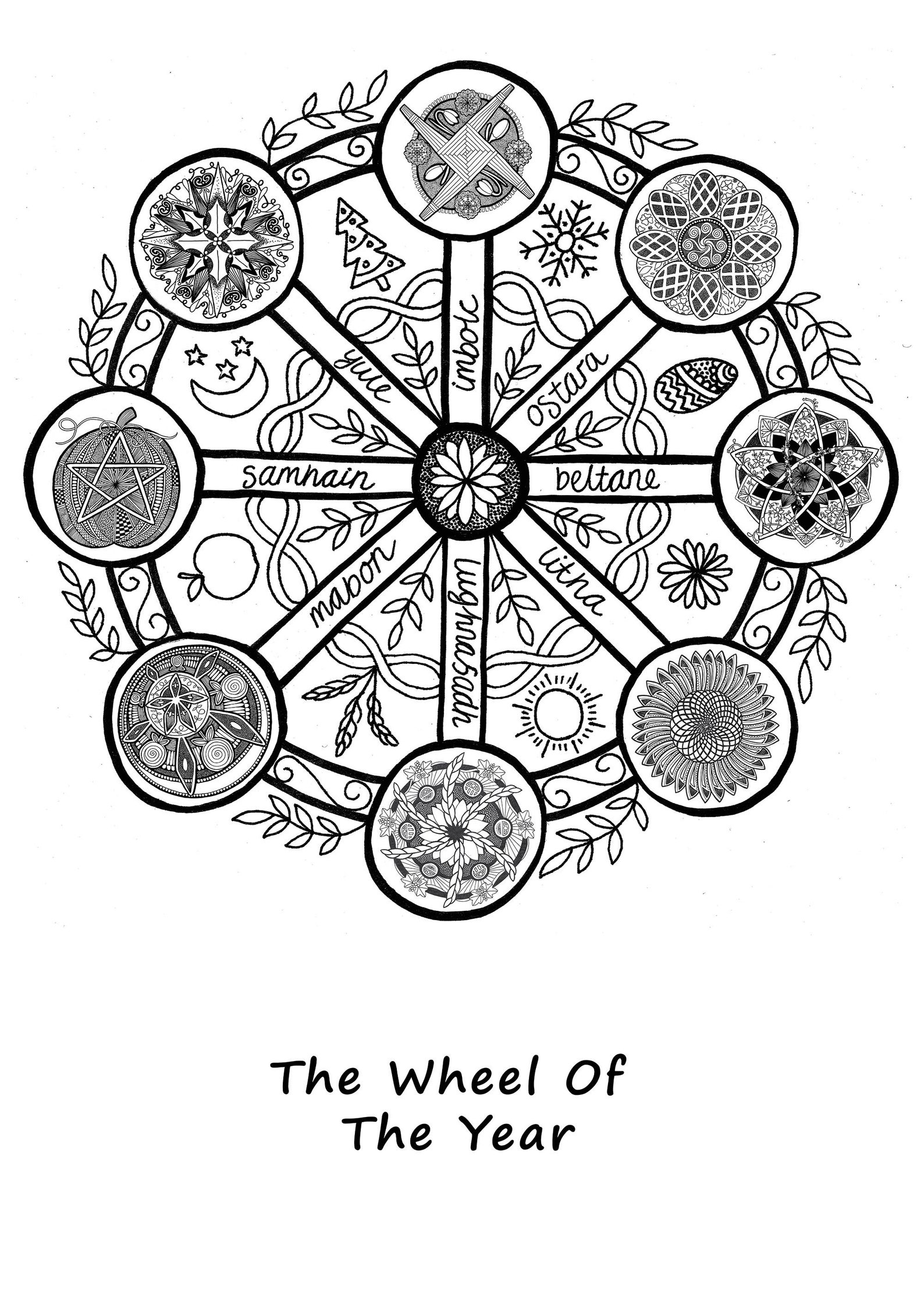 The Wheel Of The Year Pagan Sabbat Colouring Page Etsy