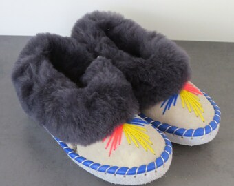 Damen Hausschuhe Pantoffeln Hüttenschuhe Schuhe Ledersohle