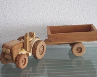 Tractor with trailer trailer GREAT car model car wood HANDMADE NEW