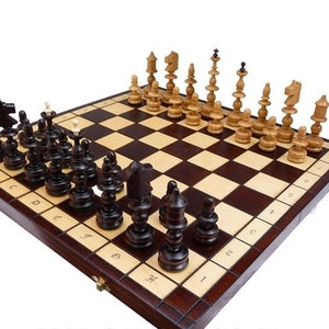 Elegant big chess chess game 55 x 55 old polish hand carved new wood exclusive SET