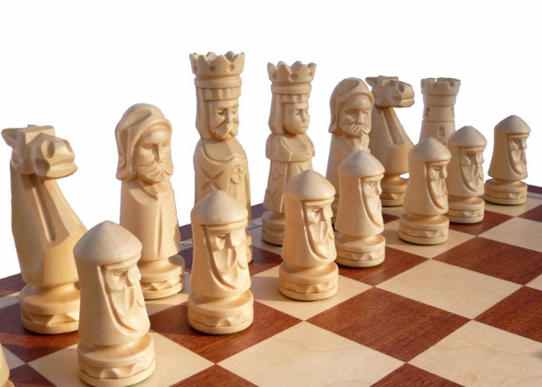 MEDIEVAL CHESS SET 9 King Arthur Handmadeantiqued Ivory 