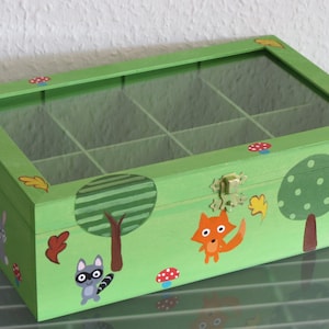 Sewing box Sewing basket handpainted country house wood handmade large forest animals hare fox