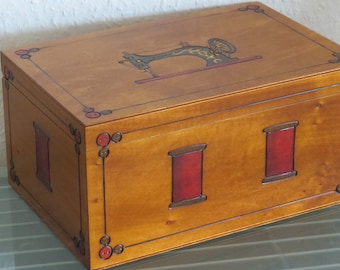 Sewing box sewing basket wood crafted very large XXL