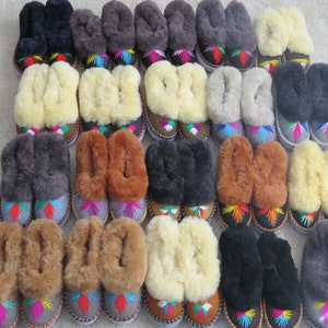 Women&#39;s Slippers Lambskin Slippers Hut Shoes Leather Sole Winter Warm NEW