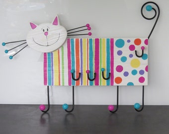 Kindergarderobe Kinder Holz Garderobe 3D Garderobenhaken Kleiderhaken Wandhaken Holz Handbemalt Katze