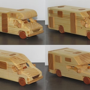 Motorhome Camper Money Box Camping Caravan Model Car WOMO CONSTRUCTION: Alcove Semi-Integrated Pickup Van Wood Handcraft  Van life