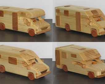 Motorhome Camper Money Box Camping Caravan Model Car WOMO CONSTRUCTION: Alcove Semi-Integrated Pickup Van Wood Handcraft  Van life