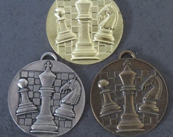 3 X Chess Medal Medals Chess Medal gold, silver bronze SET Gift