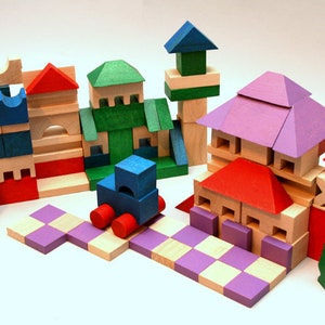 140 wooden blocks wood building blocks colorful natural beech XXL